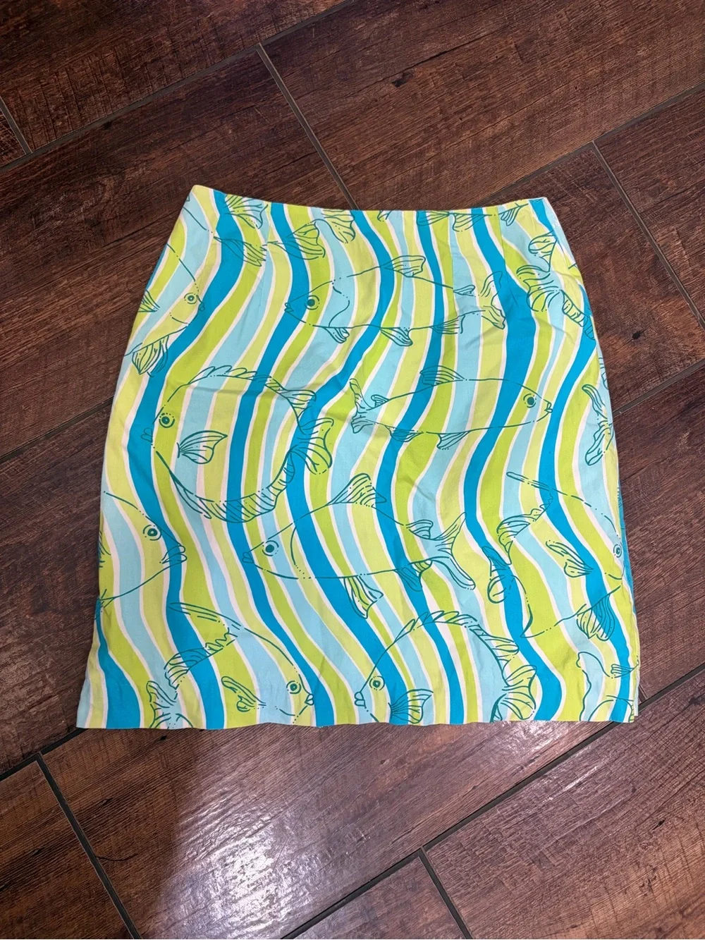 Vintage Lilly Pulitzer 100% Cotton Skirt Blue Lime Novelty Fish Tropical Mini